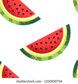 Seamless pattern of geometric ripe watermelon half.