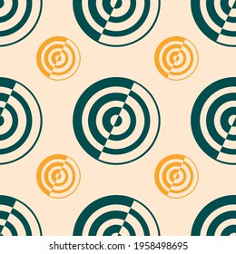 Seamless pattern of geometric round shapes in green and yellow on a beige background