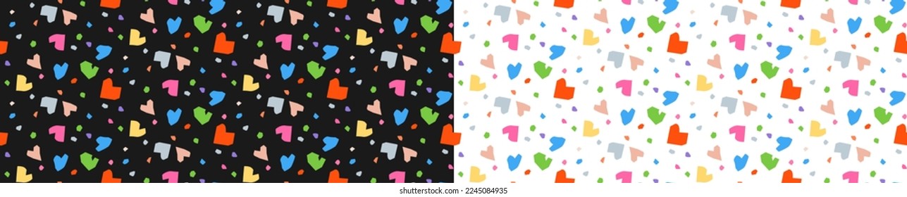 Seamless pattern. Geometric shape. Valentine's day with black and white background. Multicolored abstract shape.