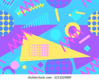 Seamless Pattern With Geometric Shapes In 80s Memphis Style. Colorful Geometric Pattern. Design Of Promotional Products, Wrapping Paper And Printing. Vector Illustration