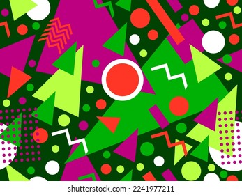 Seamless pattern with geometric shapes in 80s memphis style. Colorful geometric pattern. Design for promotional products, wrapping paper, brochures and printing. Vector illustration