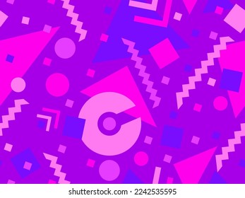 Patrón sin foco con formas geométricas en el estilo memphis de los años 80. Patrón geométrico colorido. Diseño para productos promocionales, papel de embalaje, folletos e impresión. Ilustración del vector