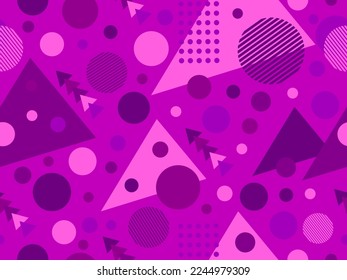 Seamless pattern with geometric shapes in 80s memphis style. Colorful geometric pattern. Design for promotional products, wrapping paper, brochures and printing. Vector illustration