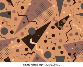 Seamless pattern with geometric shapes in 80s memphis style. Colorful geometric pattern. Design for promotional products, wrapping paper, brochures and printing. Vector illustration