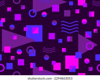 Seamless pattern with geometric shapes in 80s memphis style. Colorful geometric pattern. Design of promotional products, wrapping paper and printing. Vector illustration