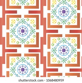 Seamless pattern of geometric shapes. Abstract seamless pattern with lines and figures. Vector Background. Repetitive Colorful Pattern. Vector illustration. Orange pattern