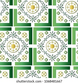 Seamless pattern of geometric shapes. Abstract seamless pattern with lines and figures. Vector Background. Repetitive Colorful Pattern. Vector illustration. Green pattern