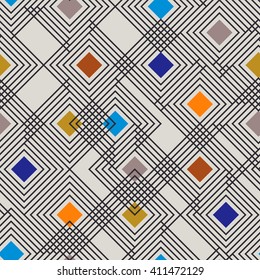 Seamless pattern of geometric shapes. Geometric abstract background with stripes and rhombus.