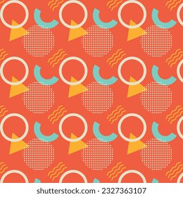 Seamless pattern geometric shapes in any order. Abstract background for printing on fabric, wallpaper, banners, covers, web page design. Circles, lines, dots. Vector illustration minimalistic style