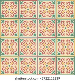 Patrón sin fisuras con Formas geométricas. Azulejo Azulejo sin costuras. Patrón en estilo oriental. Decoración portuguesa y española. Azulejo de cerámica floral. Vector dibujado a mano ilustración. eps10
