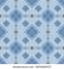 padrão contínuo formas geométricas azul e azul claro design de fundo para tapete, cortina, roupas, tecido, papel de embrulho, telhas, têxteis, batik, textura e wallpaper.Vetor fundo.