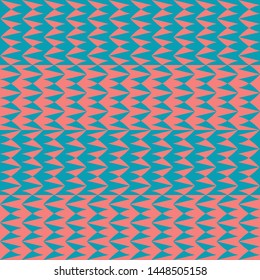 Seamless pattern with geometric shapes and bright trendy colors. Triangles and stripes in illusion of volume. Vector drawing for web backgrounds, wallpapers, dishes, textiles.