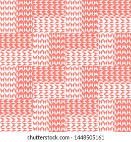 Seamless pattern with geometric shapes and bright trendy colors. Triangles and stripes in illusion of volume, interlacing of fibers. Vector drawing for web backgrounds, wallpapers, dishes, textiles.