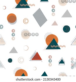 seamless pattern of geometric shapes (circle, line, triangle, dot). abstract element: in the style of a single line. wallpaper from Memphis, minimalism. for print, banner, papper. vector art 