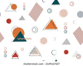 seamless pattern of geometric shapes (circle, line, triangle, dot). abstract element: in the style of a one line. memphis wallpaper,  minimalism. for print, sale, banner. vector art illustration. boho