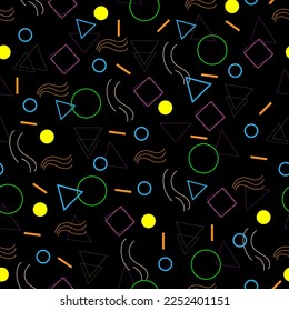 seamless pattern with geometric shapes circles and triangles on a black background