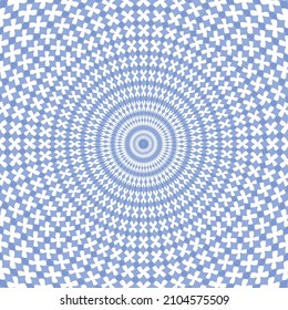 Seamless pattern of geometric shapes. Circular mosaic of a flower kaleidoscope. Optical illusion. Blue and white mosaic vector. For tile, plaid, carpet, fabric, background, decor for decoration.