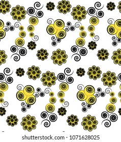 Seamless pattern of geometric shapes. Seamless colorful floral pattern flowers in abstract style. Seamless pattern with figures. Repetitive vector pattern. Free layout. Multicolor textile design.