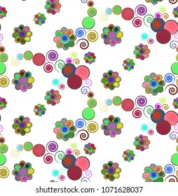 Seamless pattern of geometric shapes. Seamless colorful floral pattern flowers in abstract style. Seamless pattern with figures. Repetitive vector pattern. Free layout. Multicolor textile design.