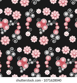Seamless pattern of geometric shapes. Seamless colorful floral pattern flowers in abstract style. Seamless pattern with figures. Repetitive vector pattern. Free layout. Multicolor textile design.