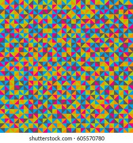 Nahtloses Muster geometrischer Formen. Farbige Mosaikhintergründe. Geometrischer Vektorhintergrund. Farbiges Dreiecksmuster. 