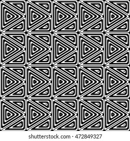 Seamless pattern of geometric shapes. Curved lines. Black and white image.