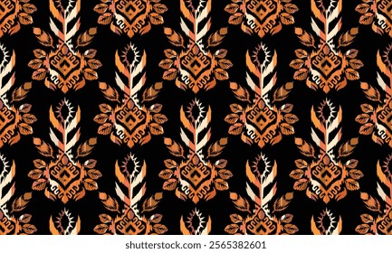 Seamless pattern, geometric shapes, ethnic handmade patterns, tribal ikat, seamless wallpaper in boho colors, ethnic abstract ikat background art.