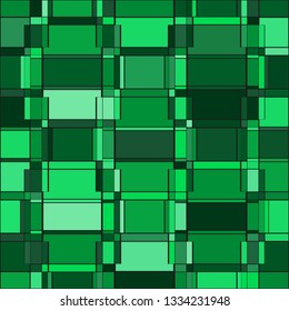 Seamless pattern of geometric shapes of green tones on black background. Vector image. Eps 10