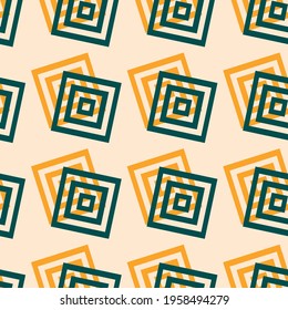 Seamless pattern of geometric shapes in green and yellow colors on a beige background