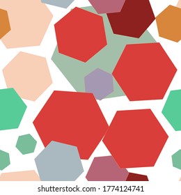seamless pattern with geometric shapes. hexagons of different colors. red, green, orange blue. For printing on fabric, postcards, banners. background for clothes, packaging design. vector eps 10