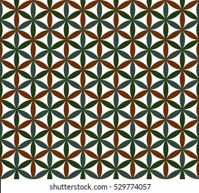 Seamless pattern with geometric shapes. Leaves and flowers on a white background.