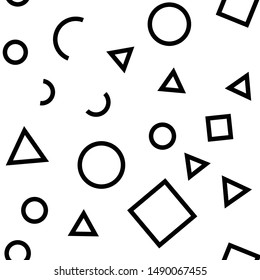 Seamless pattern of geometric shapes. Linear circles, triangles and squares background texture.