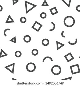 Seamless pattern of geometric shapes. Linear circles, triangles and squares background texture.