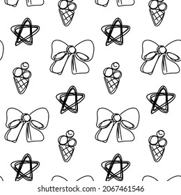 patrón transparente de formas geométricas. Formas de estilo de línea. Impresión en blanco y negro para tela.vector.bow,helado