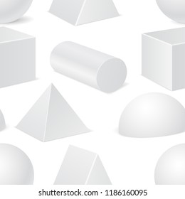 Seamless pattern with geometric shapes mockups. Vector 3d illustration