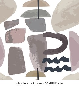 Seamless pattern with geometric shapes on white background. Abstraction nordic paint print. Scandinavian style. Abstract contemporary modern trendy vector illustration 