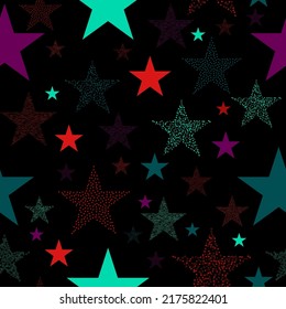 Seamless pattern with geometric shapes on a white and black background.  seamless background with bright neon stars.