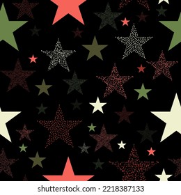 Seamless pattern with geometric shapes on a white and black background.  Stars and scrapes are laid out in an interesting seamless pattern.