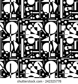 Seamless pattern with geometric shapes on a black background.