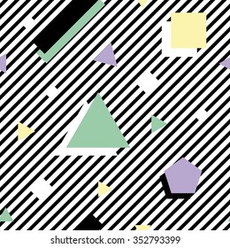 Seamless pattern with geometric shapes on striped background 3