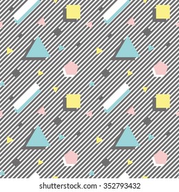 Seamless pattern with geometric shapes on striped background 2