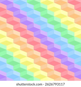Seamless pattern, geometric shapes, pastel rainbow tones, welcome pride month, minimalist rainbow plaid pattern