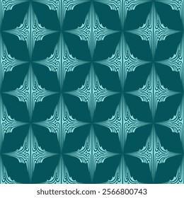 Seamless pattern of geometric shapes. Repeating an abstract background in light blue and sea green. For prints on fabrics, packaging and covers, and for interior decoration in an abstract vintage styl