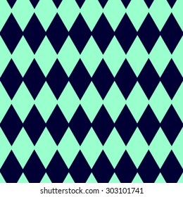 Seamless pattern of geometric shapes rhombus as a mosaic of dark blue and light green.
