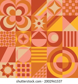 seamless pattern of geometric shapes of square, circle and triangle with yellow tones 