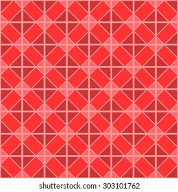Seamless pattern of geometric shapes as a squares and triangles mosaic tiles in bright red.