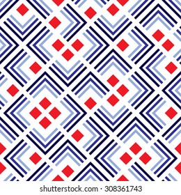 Seamless pattern of geometric shapes. Squares, rhombuses, stripes. Geometric background.