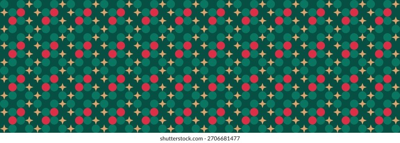 Nahtloses Muster mit geometrischen Formen und Sternen. Vielseitiges Weihnachtsdesign zu Weihnachten und Neujahr. Abstrakter festlicher Hintergrund für Umschlag oder Stoff