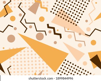 Seamless pattern with geometric shapes in the style of the 80s. Trendy retro background for printing on paper, advertising materials and fabric. Vector illustration
