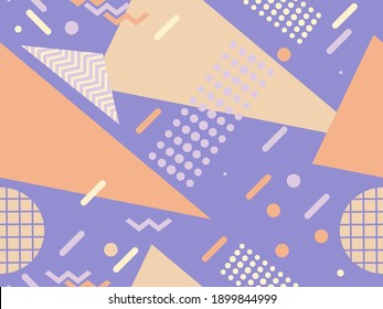 Patrón transparente con formas geométricas en el estilo de los años 80. Fondo retro de moda para imprimir en papel, materiales publicitarios y tela. Ilustración del vector